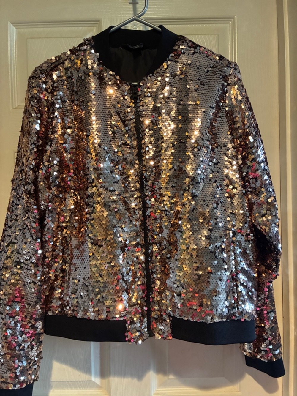 project RUNWAY Rose Gold Sequin Bomber Jacketi
